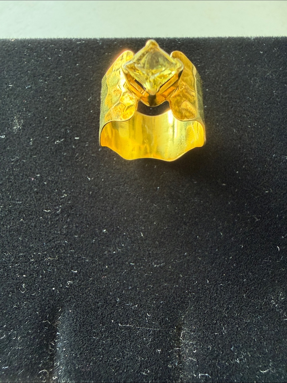 Gold Wide Band Ring with Yellow Gemstone - Picture 5 of 7